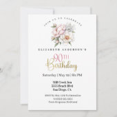 Invitation Pretty Blush Pink Peony Floral 90th Birthday (Devant)