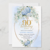Invitation Pretty Boho Blue Hydrangea Greenery 90th Birthday (Devant)