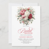 Invitation Pretty Boho Ruby White Gold Floral Bridal Shower  (Devant)