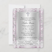 Invitation Pretty Bow Cross Première communion rose 3 (Devant)