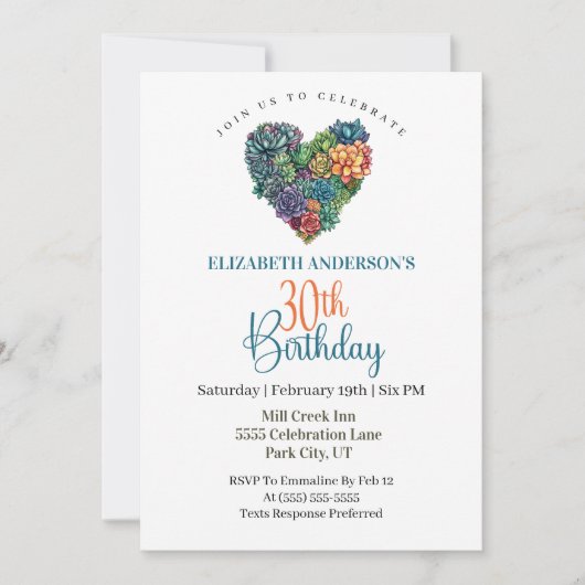Invitation Pretty Cactus Heart 30th Birthday (Devant)