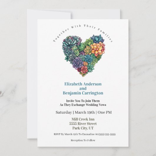 Invitation Pretty Cactus Heart Wedding (Devant)