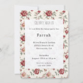 Invitation Pretty Chic Red Cream Floral Birthday   (Devant)