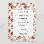 Invitation Pretty Chic Red Cream Floral Birthday   (Devant / Derrière)
