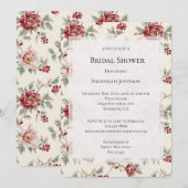 Invitation Pretty Chic Red Cream Floral Bridal Shower (Devant / Derrière)