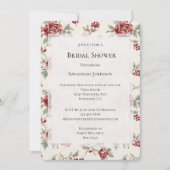 Invitation Pretty Chic Red Cream Floral Bridal Shower (Devant)