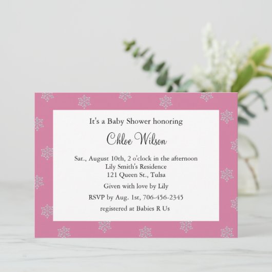Invitation Pretty Crystal Snowflakes (rose) (Debout devant)