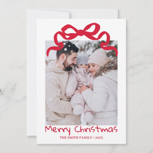 Invitation Pretty cute Christmas Red Bow Photo card (Devant)