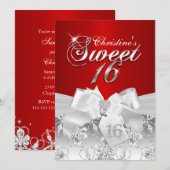 Invitation Pretty Diamond Bow Rouge pour une fête  (Devant / Derrière)