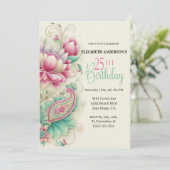 Invitation Pretty Fancy Paisley Flower 25th Birthday (Debout devant)