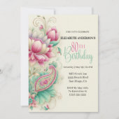 Invitation Pretty Fancy Paisley Flower 80th Birthday (Devant)