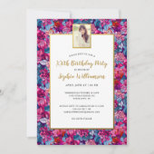 Invitation Pretty Flowers, Any Age, Add Photo, Birthday Party (Devant)