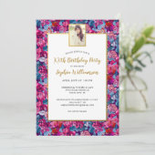 Invitation Pretty Flowers, Any Age, Add Photo, Birthday Party (Debout devant)