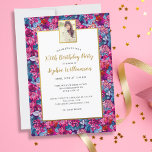 Invitation Pretty Flowers, Any Age, Add Photo, Birthday Party<br><div class="desc">Celebrate a special someone with this beautiful party invitation featuring a photo and your event details surround by a printed gold border - all set against a pretty pink and purple floral background. Perfect for a birthday, baby or bridal shower, retirement, anniversary and so much more. Wonderful quality and so...</div>
