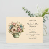 Invitation Pretty Flowers in a Planter Pot Cute Mother's Day (Debout devant)