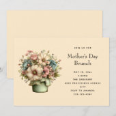 Invitation Pretty Flowers in a Planter Pot Cute Mother's Day (Devant / Derrière)