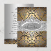 Invitation Pretty Gold & Silver Damask pour un Swe (Devant / Derrière)