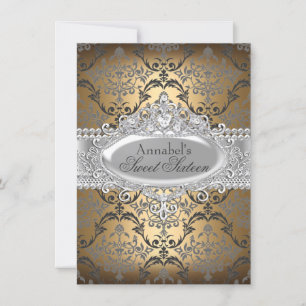 Invitation Pretty Gold & Silver Damask pour un Swe