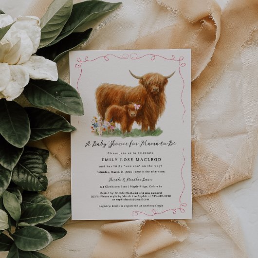 Invitation Pretty Highland Cow Baby Shower