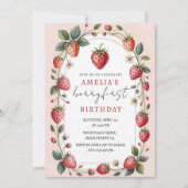 Invitation Pretty in Pink Strawberry First Birthday (Devant)