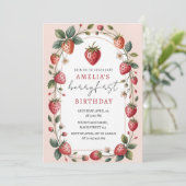 Invitation Pretty in Pink Strawberry First Birthday (Debout devant)