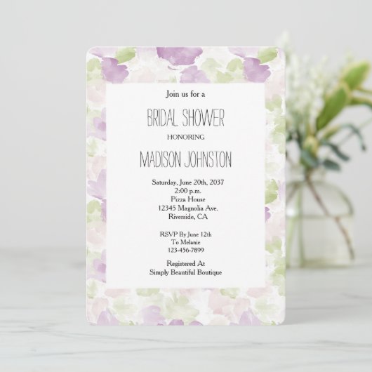 Invitation Pretty Lavender Purple Green Bridal Shower (Debout devant)