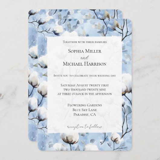 Invitation Pretty Light Blue White Floral Wedding (Devant / Derrière)