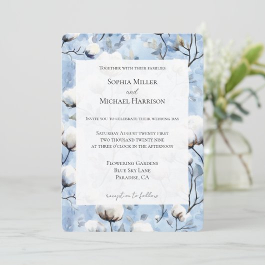 Invitation Pretty Light Blue White Floral Wedding (Debout devant)