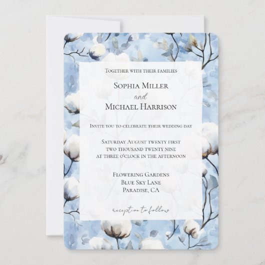 Invitation Pretty Light Blue White Floral Wedding (Devant)