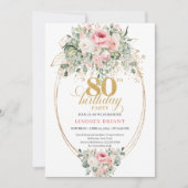 Invitation Pretty Minimal Blush Floral 80th Birthday Invite (Devant)