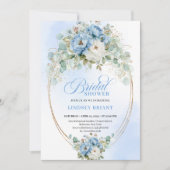 Invitation Pretty Pastel Blue Peony Gold Bridal Shower Invite (Devant)