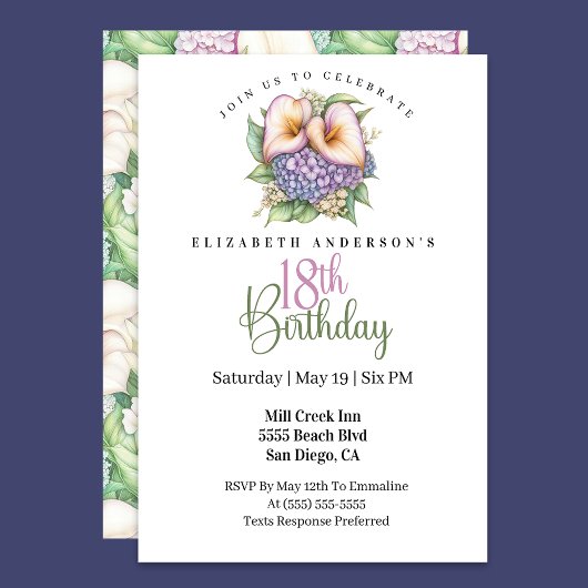 Invitation Pretty Pastel Calla Lily 18th Birthday
