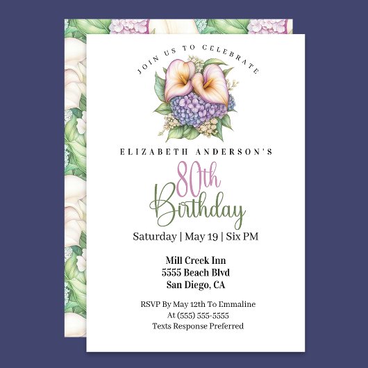 Invitation Pretty Pastel Calla Lily 80th Birthday