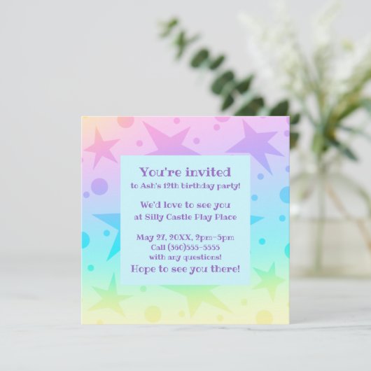 Invitation Pretty Pastel Stars And Dots Gradient (Debout devant)