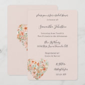 Invitation Pretty Peach Floral Heart Bridal Shower (Devant / Derrière)