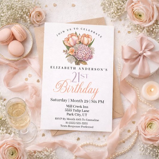 Invitation Pretty Pink and Orange Tulip 21st Birthday