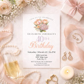 Invitation Pretty Pink and Orange Tulip 40th Birthday