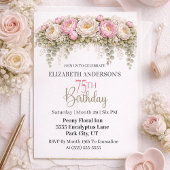 Invitation Pretty Pink and White Peony 75th Birthday