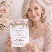 Invitation Pretty Pink and White Peony 75th Birthday