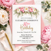 Invitation Pretty Pink and White Peony 80th Birthday