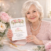 Invitation Pretty Pink and White Peony 80th Birthday