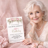 Invitation Pretty Pink and White Peony 90th Birthday
