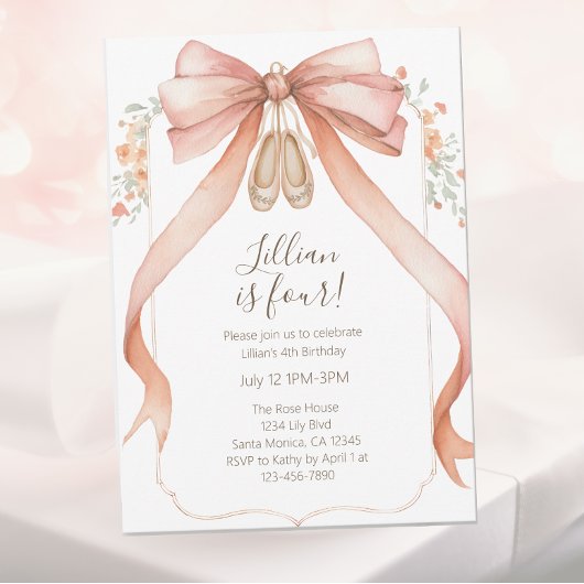 Invitation Pretty Pink Ballet Girls Fourth Birthday