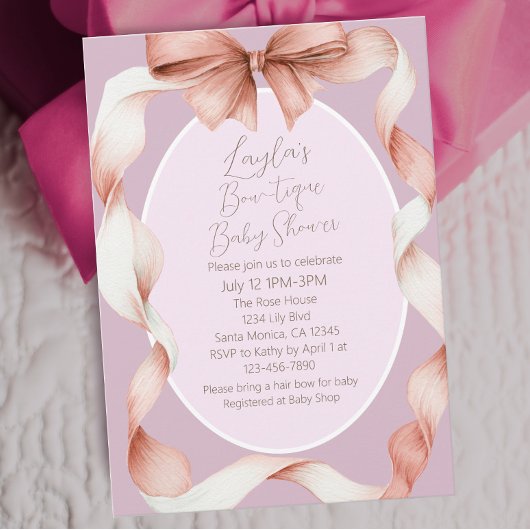 Invitation Pretty Pink Bow Boutique Baby Shower