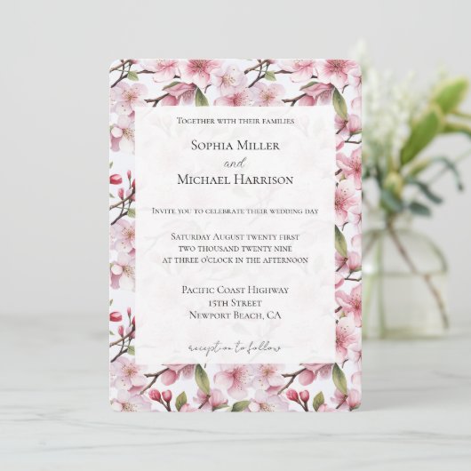 Invitation Pretty Pink Cherry Blossom Floral Wedding (Debout devant)