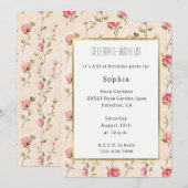 Invitation Pretty Pink Cream Roses Floral Birthday (Devant / Derrière)