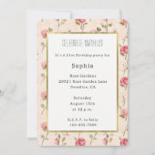 Invitation Pretty Pink Cream Roses Floral Birthday (Devant)