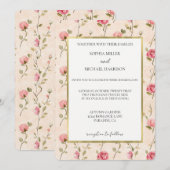 Invitation Pretty Pink Cream Roses Floral Wedding (Devant / Derrière)