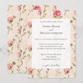 Invitation Pretty Pink Cream Roses Floral Wedding (Devant / Derrière)