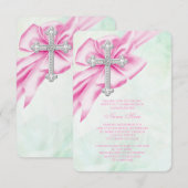 Invitation Pretty Pink et Green First Communion (Devant / Derrière)